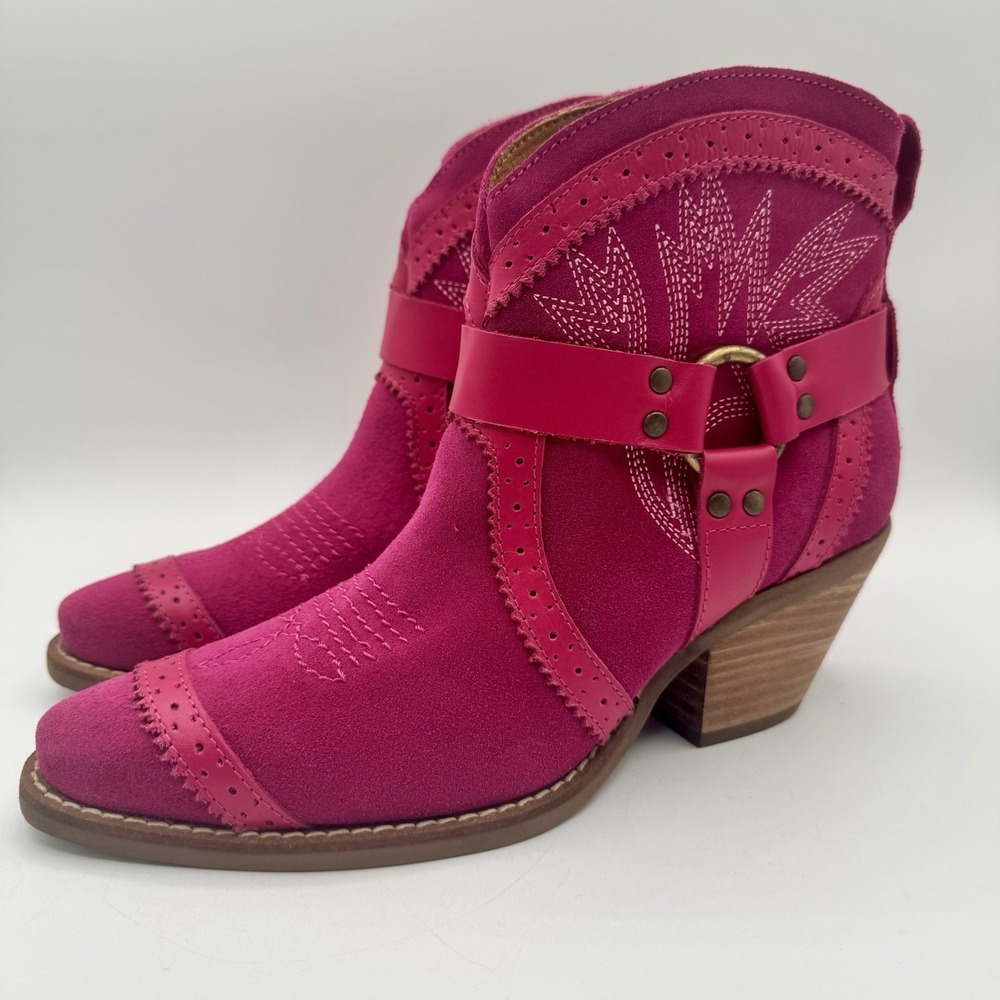 Dingo Gummy Boots Women's Size 7 Pink Suede‎ Harness Western Booties - Picture 16 of 16